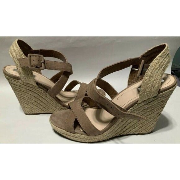 Jessica Simpson Totally Taupe 10M Wedge Sandals With Jute Wrap & Adjustable Stra - Picture 3 of 4
